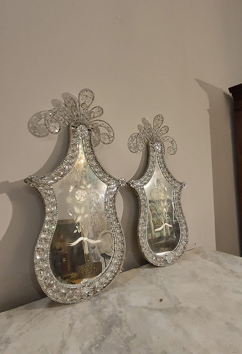 Late 18th Century Pair Of Neoclassical Mirrors With Crystals -photo-3