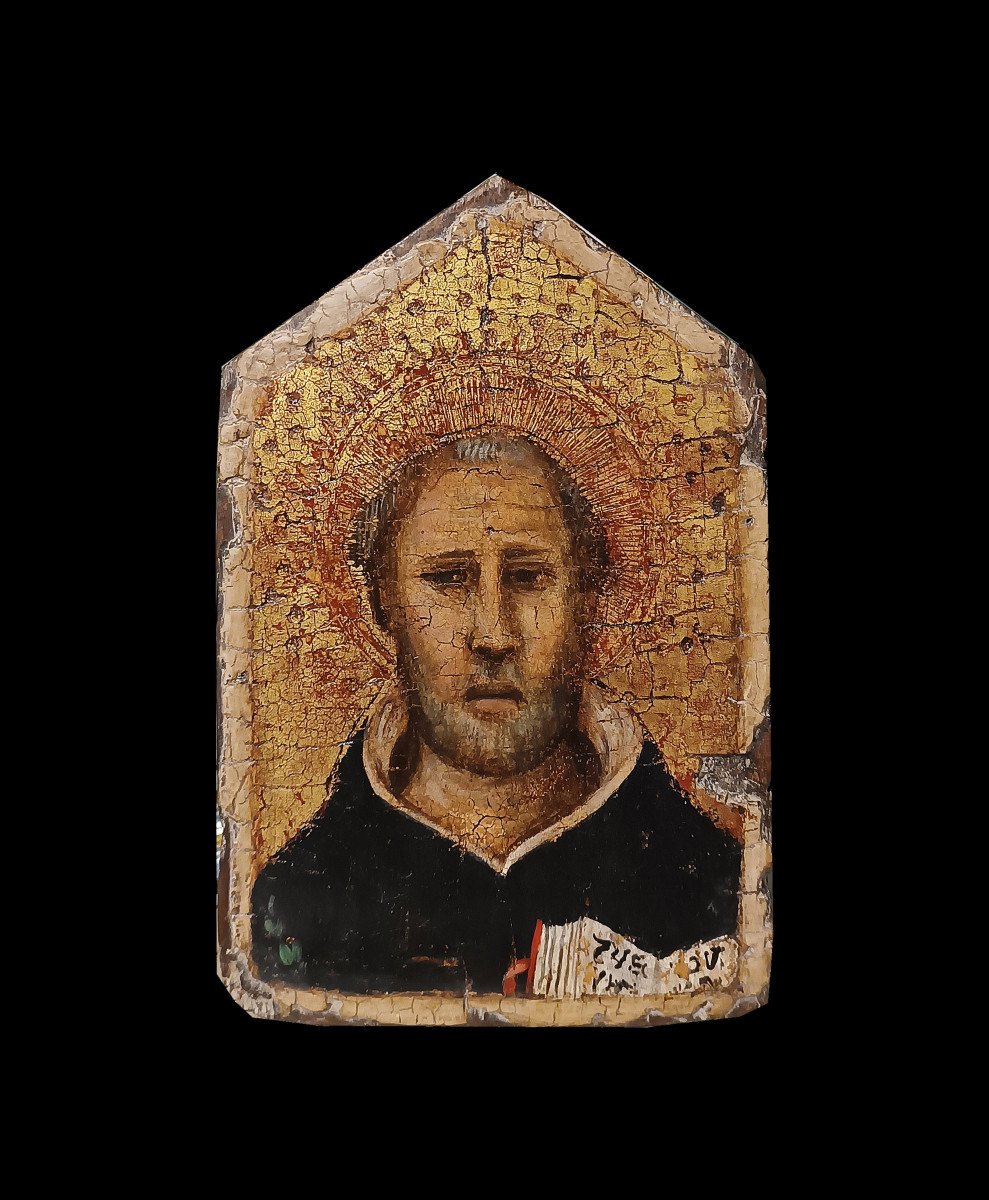 Late 14th-early 15th Century Wooden Panel With Gold Background Depicting Saint Thomas Aquinas-photo-2