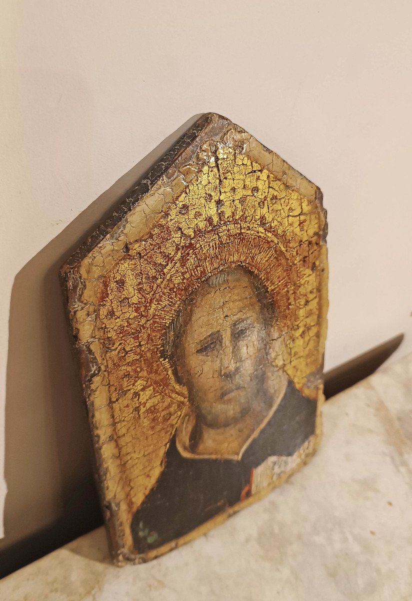 Late 14th-early 15th Century Wooden Panel With Gold Background Depicting Saint Thomas Aquinas-photo-3