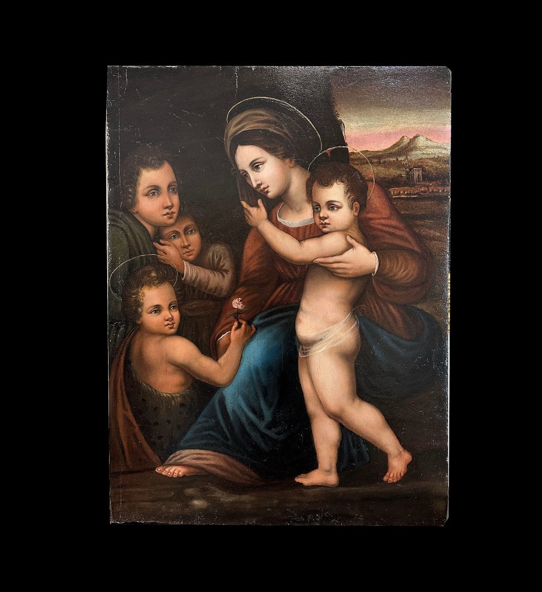 Late 16th Century Oil Painting On Panel Madonna With Jesus And John -photo-2