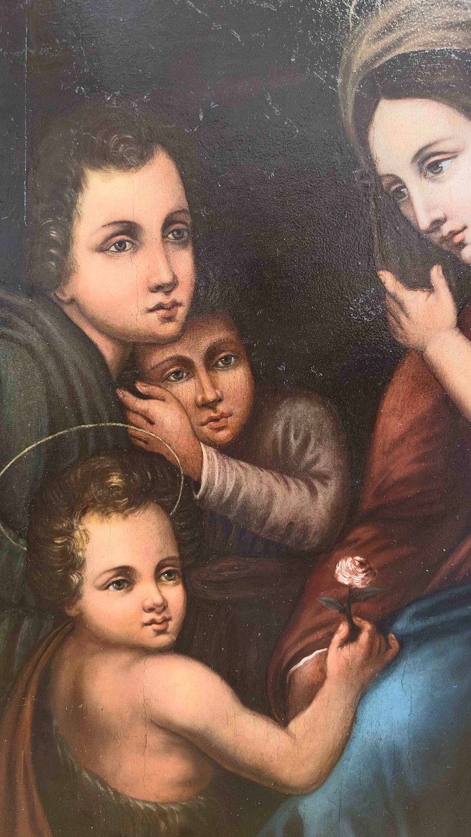 Late 16th Century Oil Painting On Panel Madonna With Jesus And John -photo-1