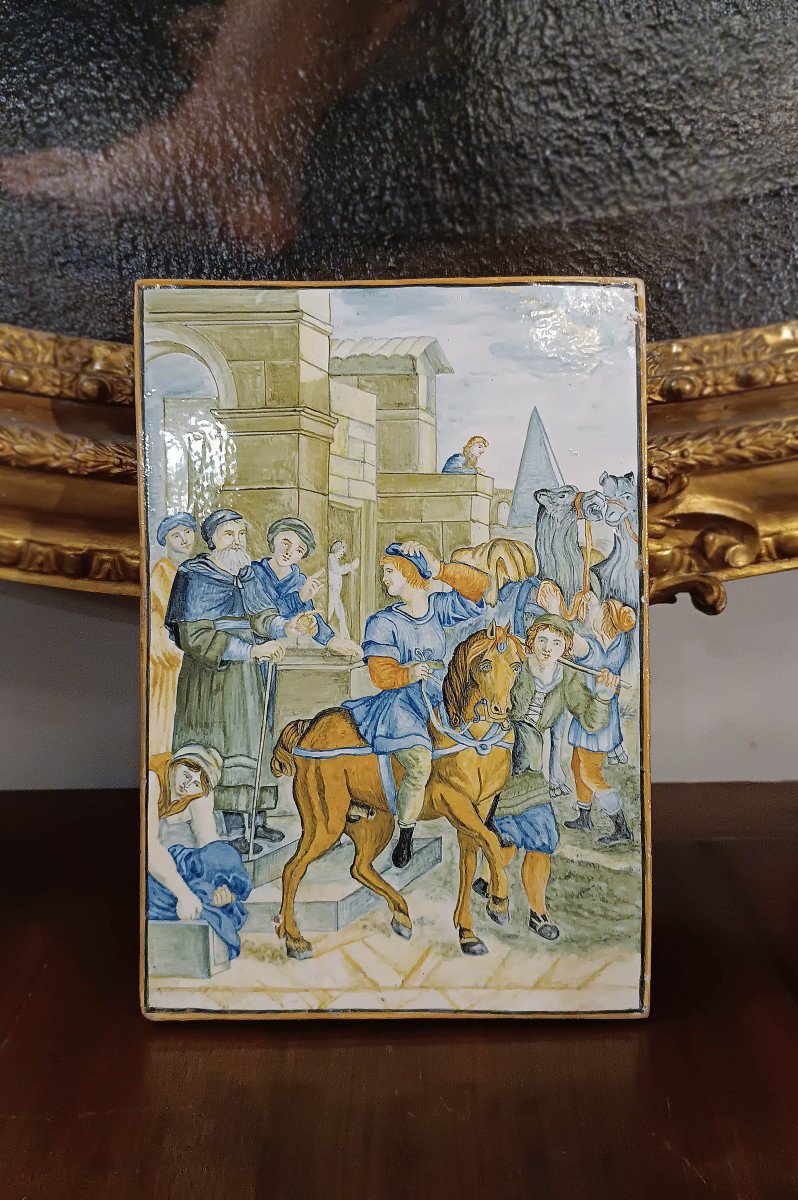 First Half Of The 18th Century Vertical Castelli Majolica Plaque -photo-3