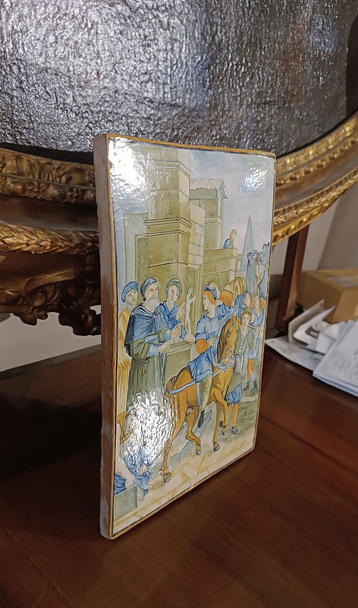 First Half Of The 18th Century Vertical Castelli Majolica Plaque -photo-2