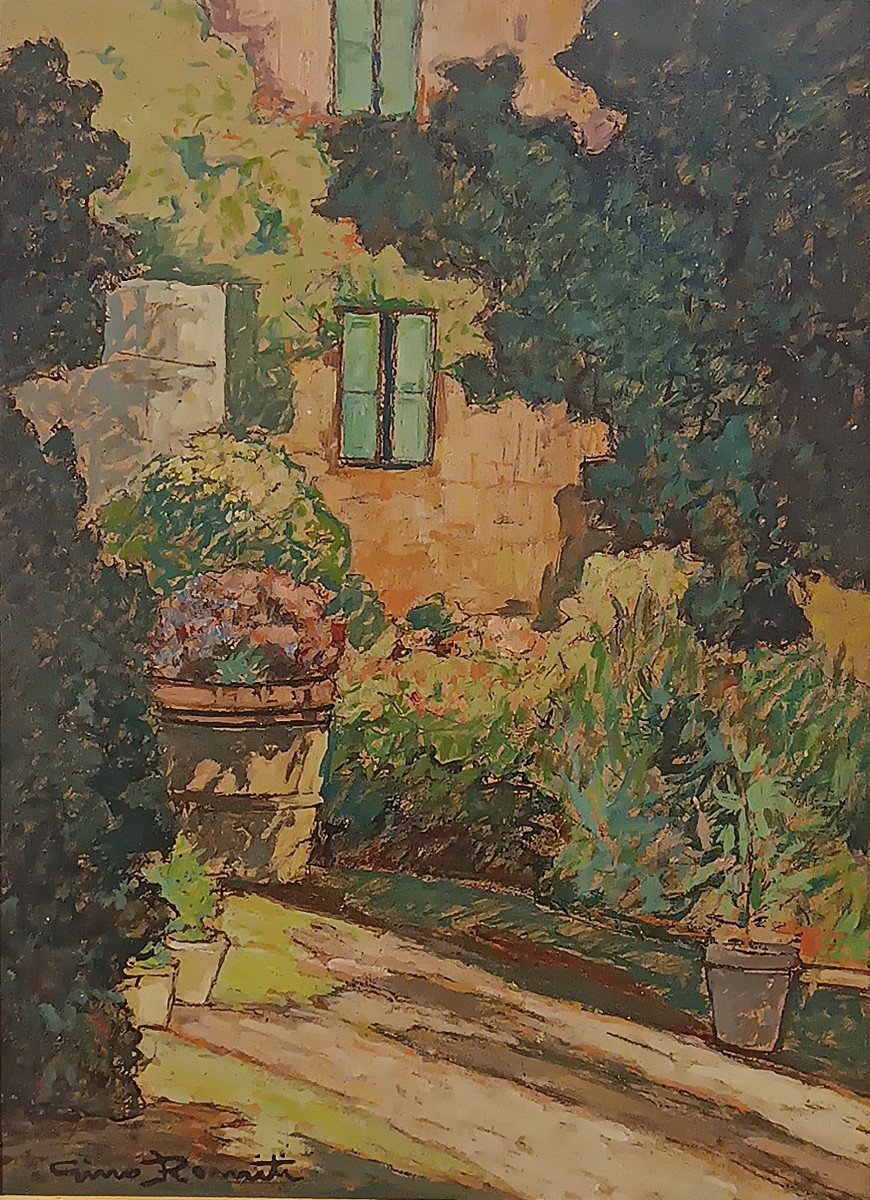 Early 20th Century Painting Glimmer Of Garden -photo-3