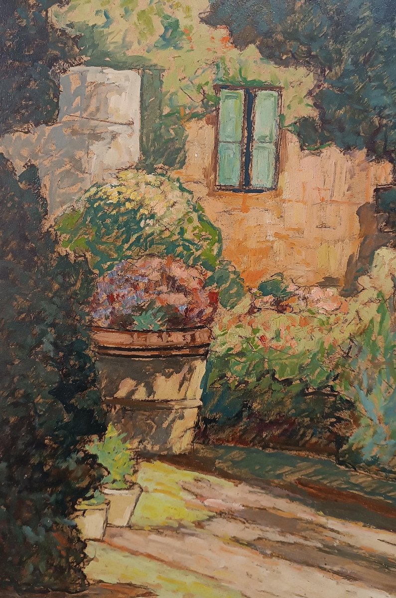 Early 20th Century Painting Glimmer Of Garden -photo-4