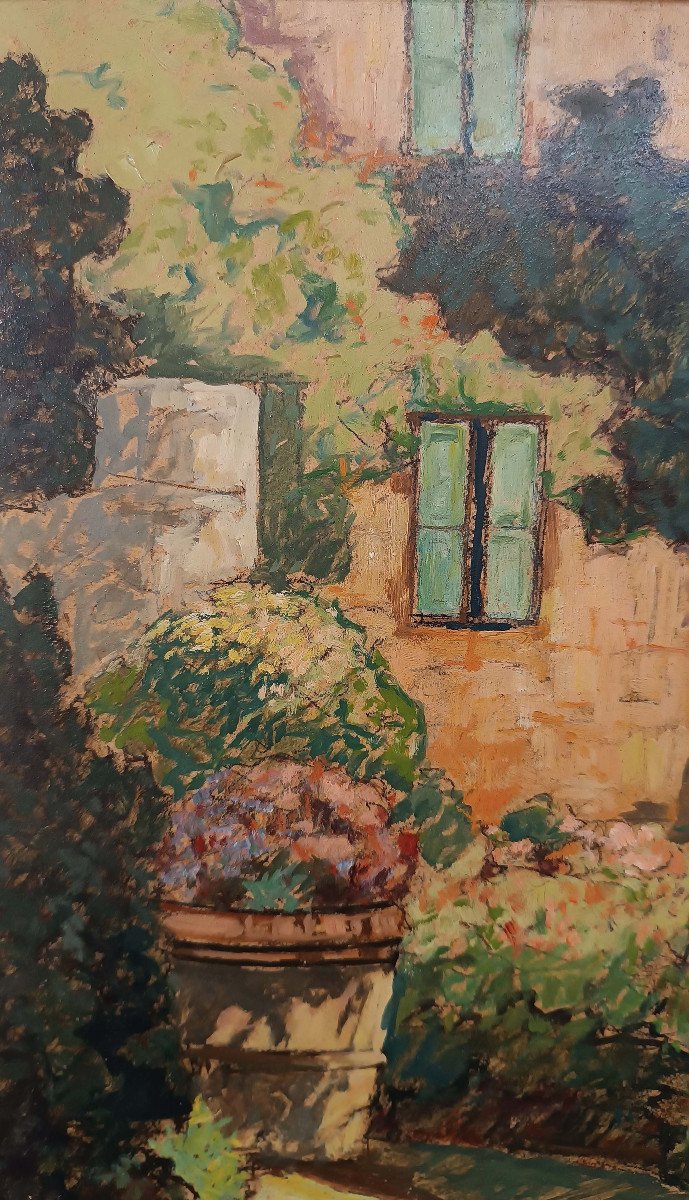 Early 20th Century Painting Glimmer Of Garden -photo-1