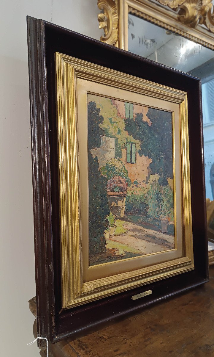 Early 20th Century Painting Glimmer Of Garden -photo-3