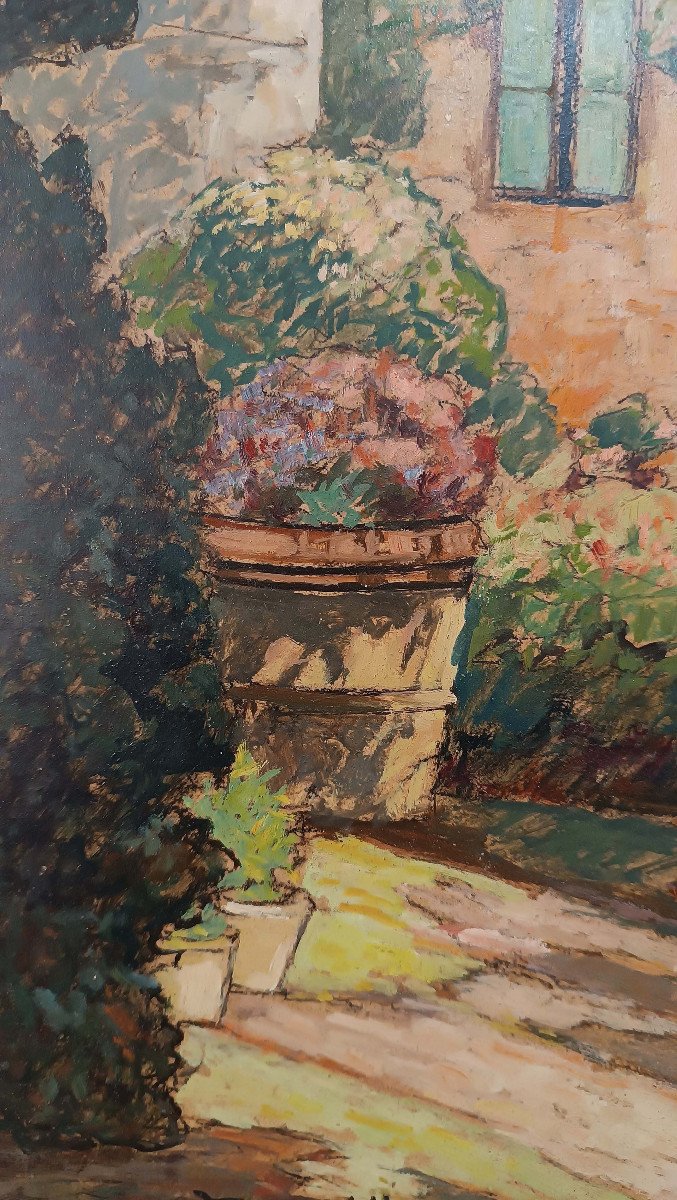 Early 20th Century Painting Glimmer Of Garden -photo-5