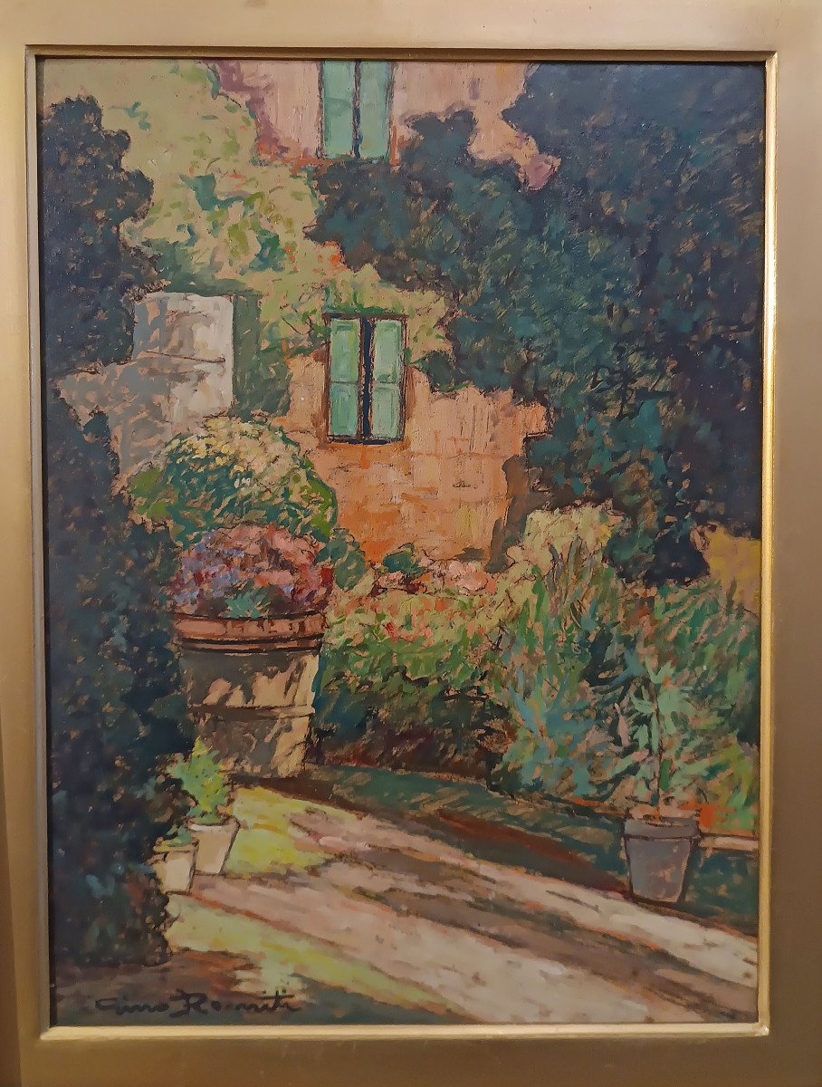 Early 20th Century Painting Glimmer Of Garden -photo-6