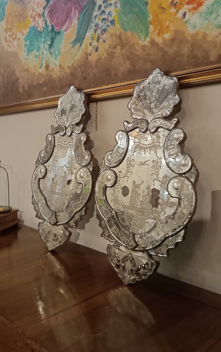 PAIRE DE PETITS MIROIRS EN VERRE MILIEU 18ème SIÈCLE-photo-2