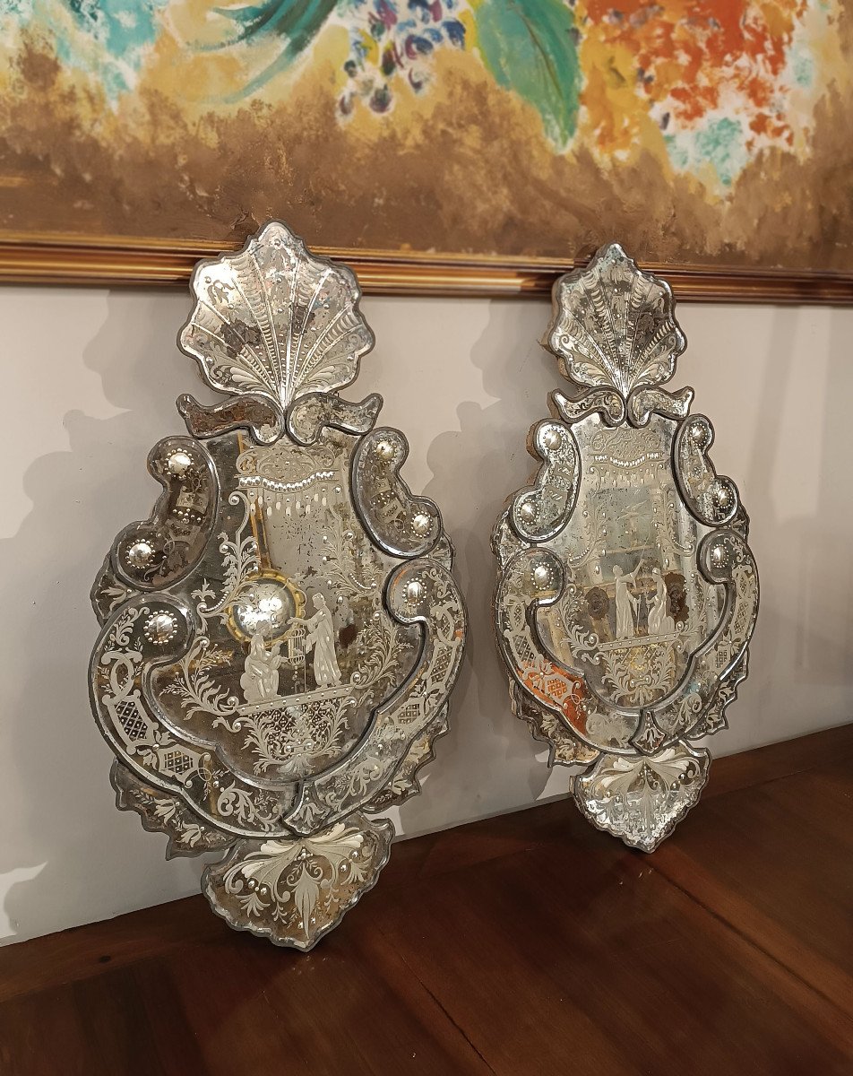 PAIRE DE PETITS MIROIRS EN VERRE MILIEU 18ème SIÈCLE-photo-3