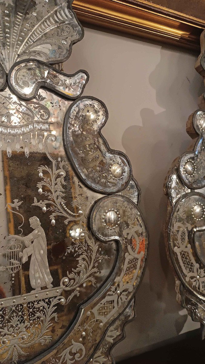 PAIRE DE PETITS MIROIRS EN VERRE MILIEU 18ème SIÈCLE-photo-1