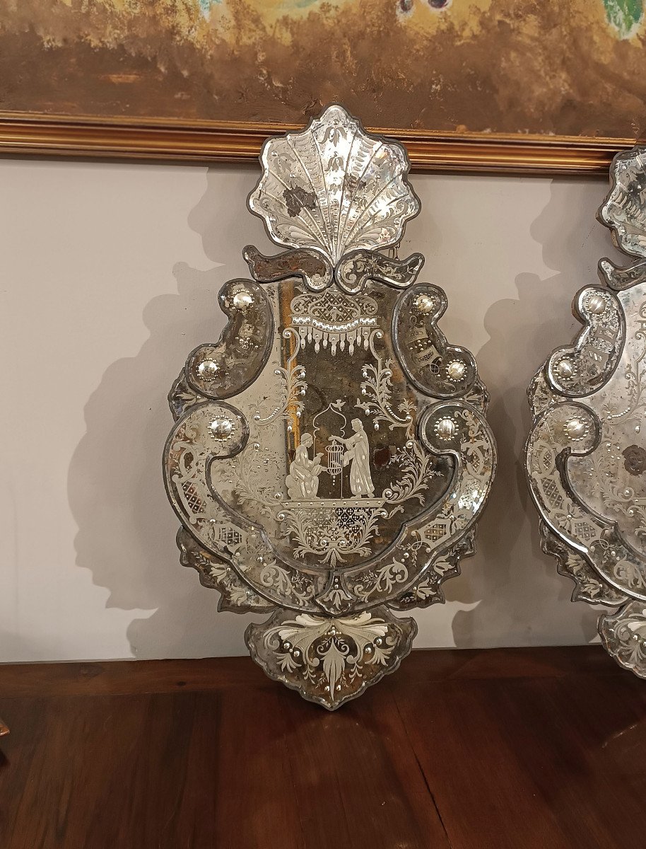 PAIRE DE PETITS MIROIRS EN VERRE MILIEU 18ème SIÈCLE-photo-3