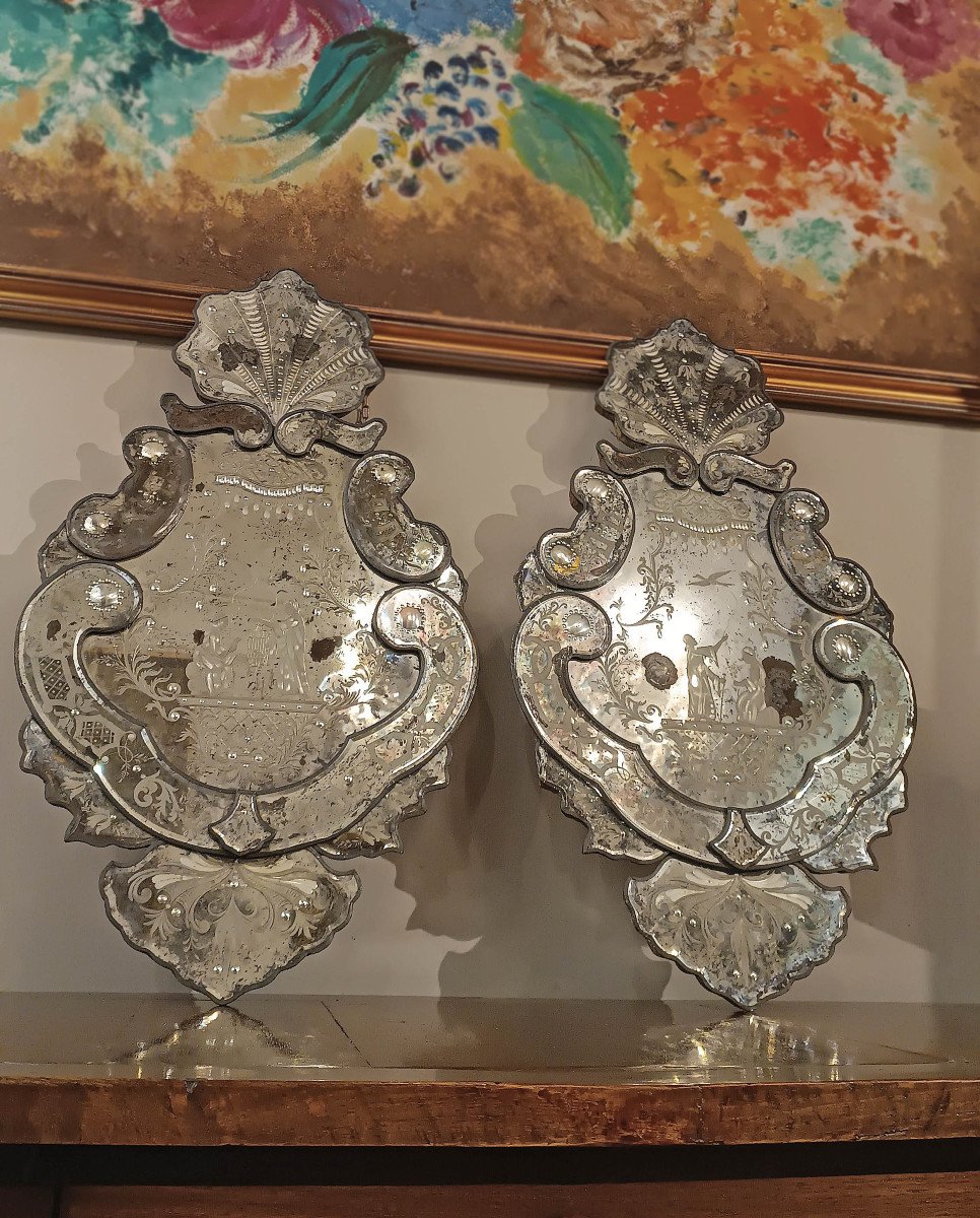 PAIRE DE PETITS MIROIRS EN VERRE MILIEU 18ème SIÈCLE-photo-4