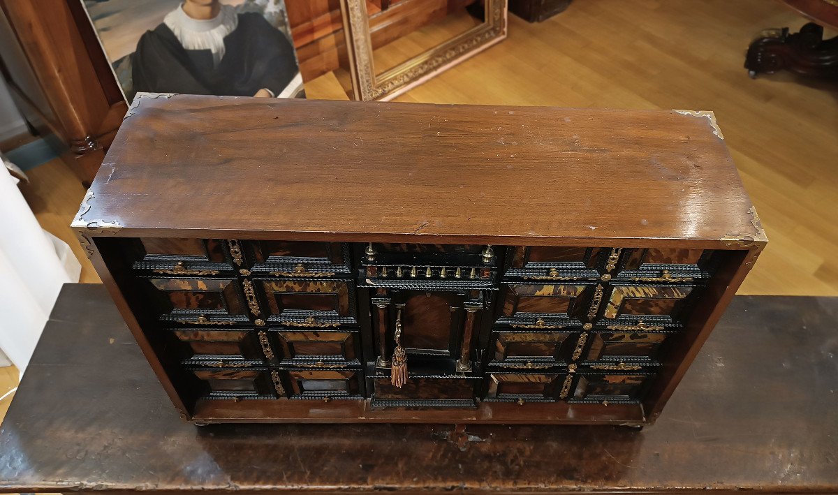 Early 18th Century Walnut Coin Cabinet With Finishes -photo-1