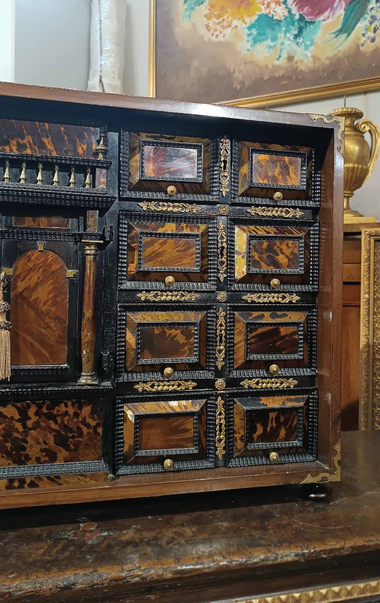 Early 18th Century Walnut Coin Cabinet With Finishes -photo-2