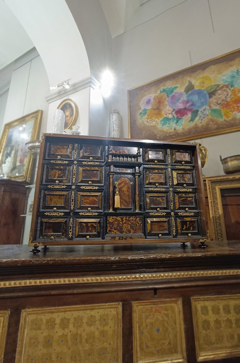 Early 18th Century Walnut Coin Cabinet With Finishes -photo-8