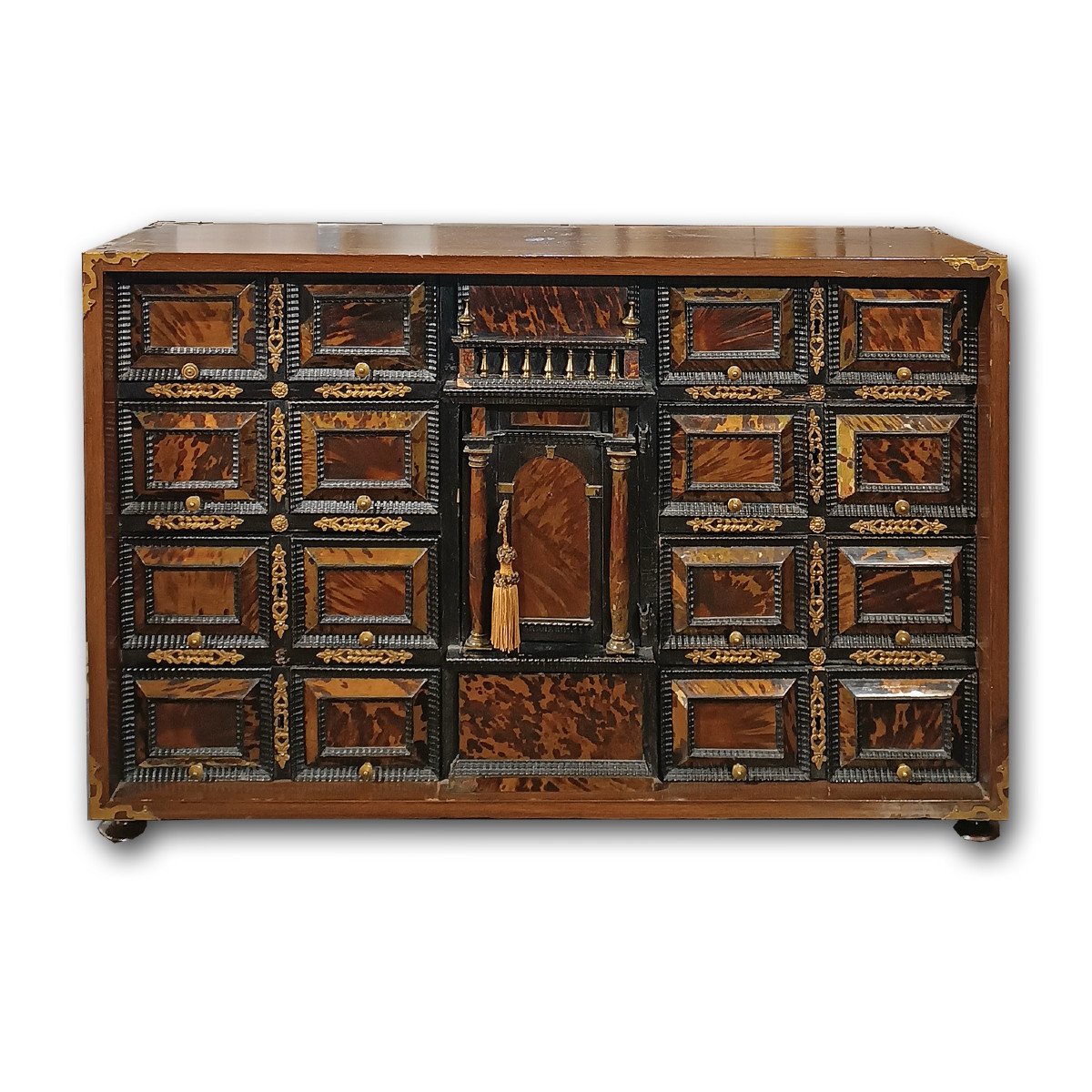 Early 18th Century Walnut Coin Cabinet With Finishes 