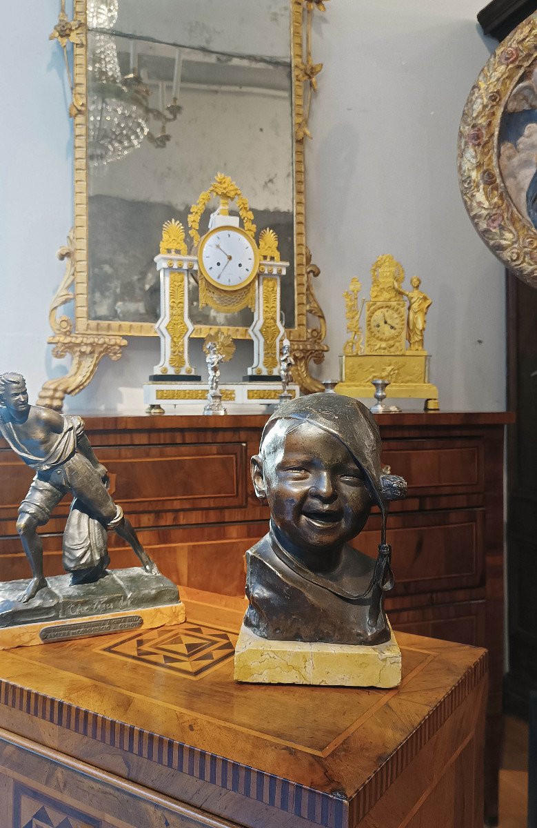 PETIT BRONZE ENFANT AVEC CASQUETTE DE P. PIRAINO DÉBUT DU 20ème SIÈCLE-photo-6