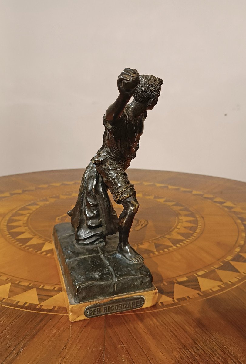 1930s Genoese Small Bronze Statue “che L’inse!” -photo-4