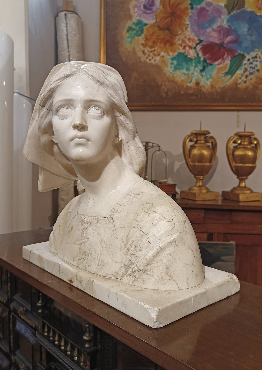 First Half Of The 19th Century Marble Bust Of Joan Of Arc -photo-3