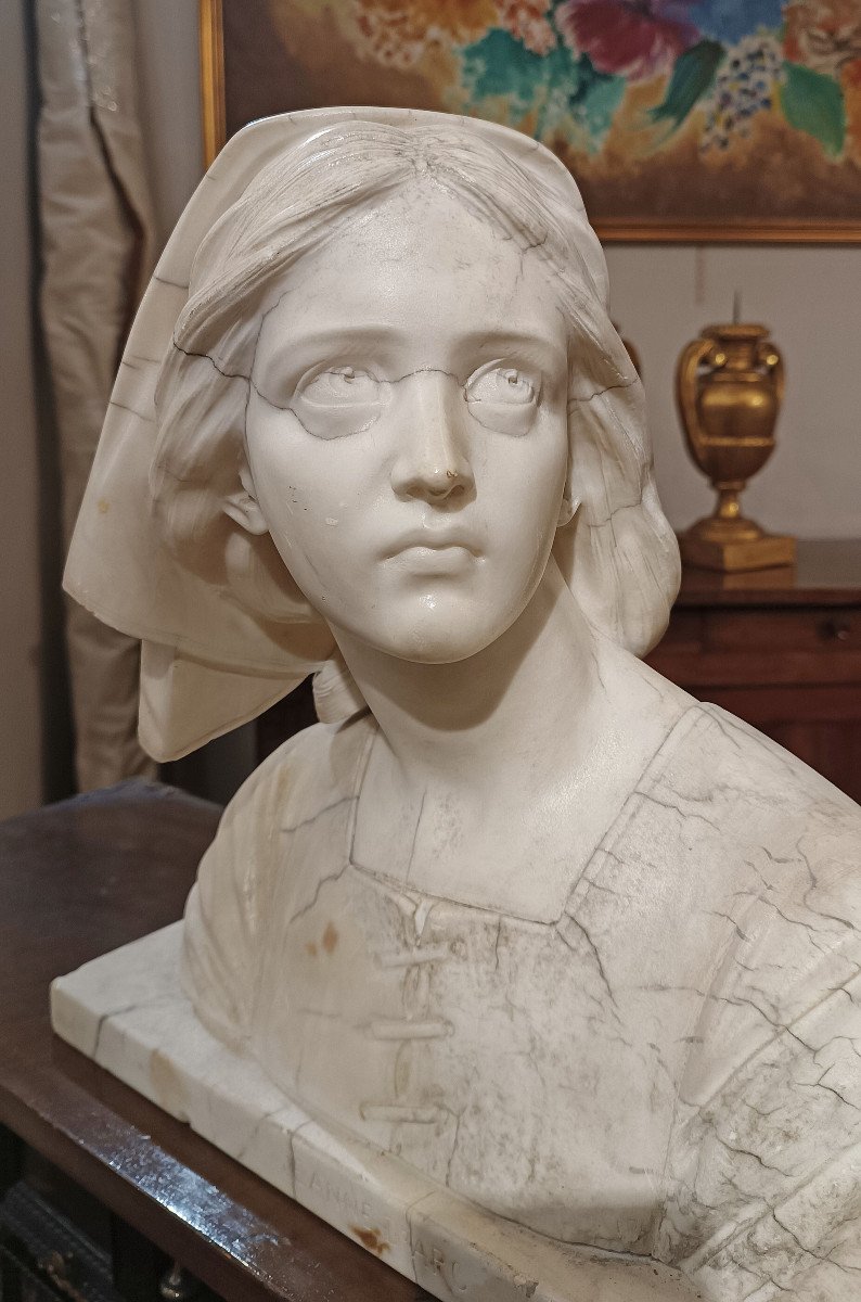 First Half Of The 19th Century Marble Bust Of Joan Of Arc -photo-4