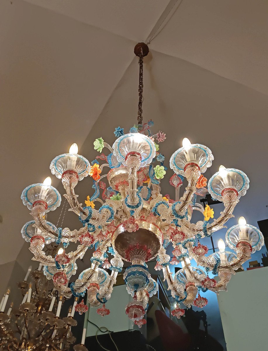 Late 19th Century Multicoloured Murano Glass Chandelier-photo-6