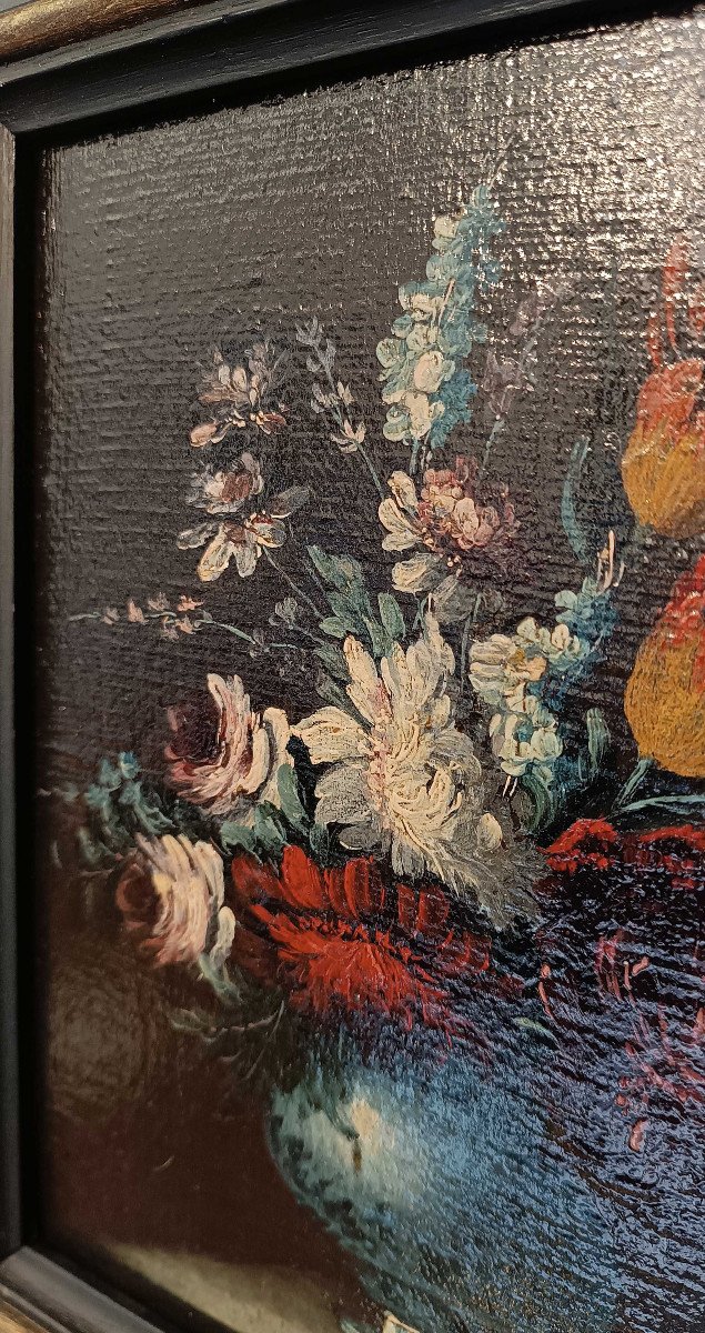 PAIRE DE PEINTURES AVEC VASES À FLEURS FIN DU 17ème SIÈCLE-photo-7