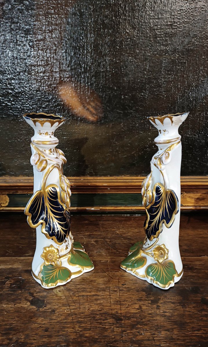 First Half Of The 19th Century Pair Of Porcelain Candlesticks-photo-3