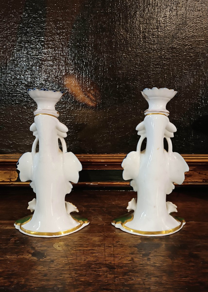 First Half Of The 19th Century Pair Of Porcelain Candlesticks-photo-4