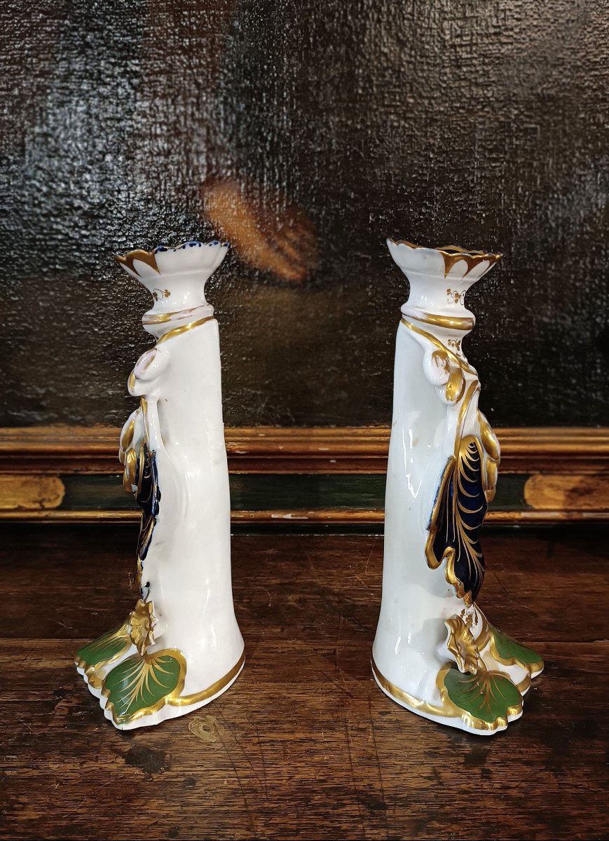 First Half Of The 19th Century Pair Of Porcelain Candlesticks-photo-1