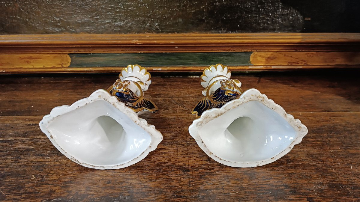 First Half Of The 19th Century Pair Of Porcelain Candlesticks-photo-2