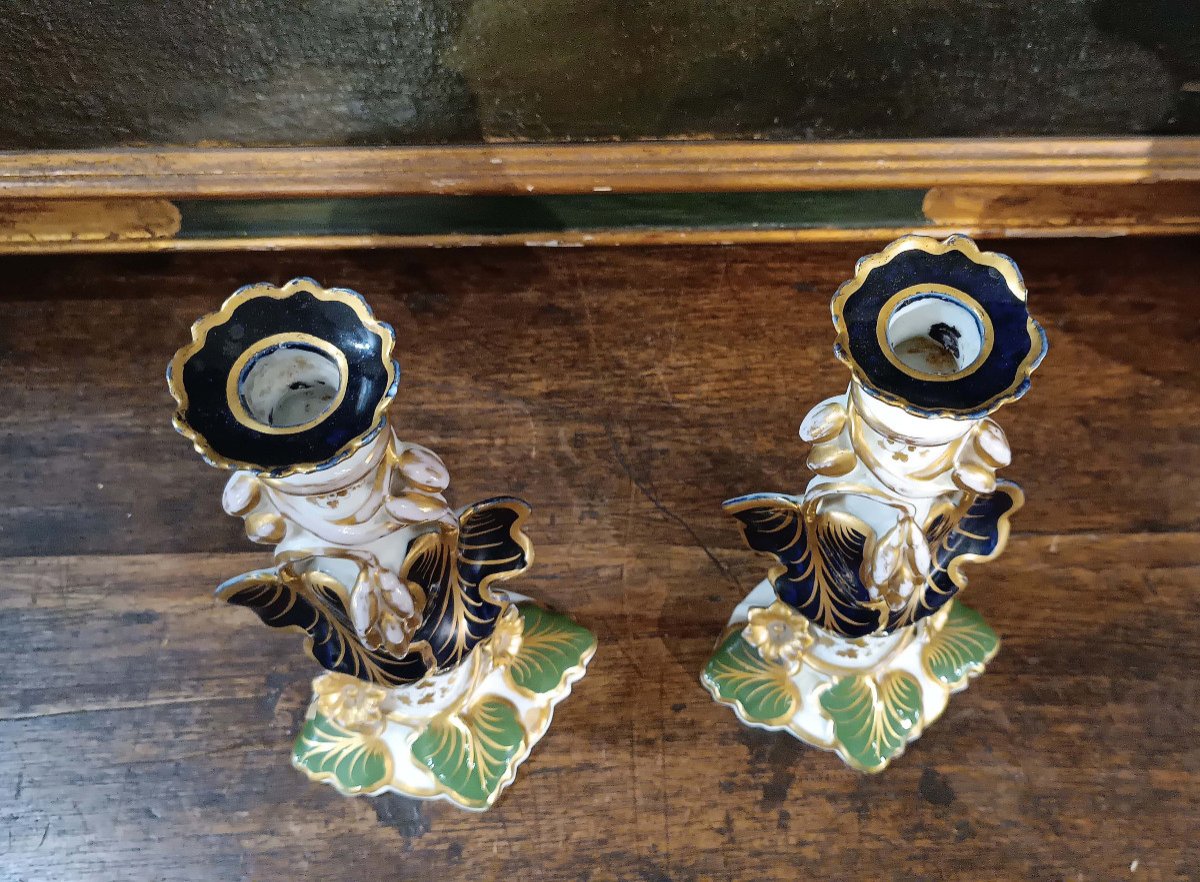 First Half Of The 19th Century Pair Of Porcelain Candlesticks-photo-3