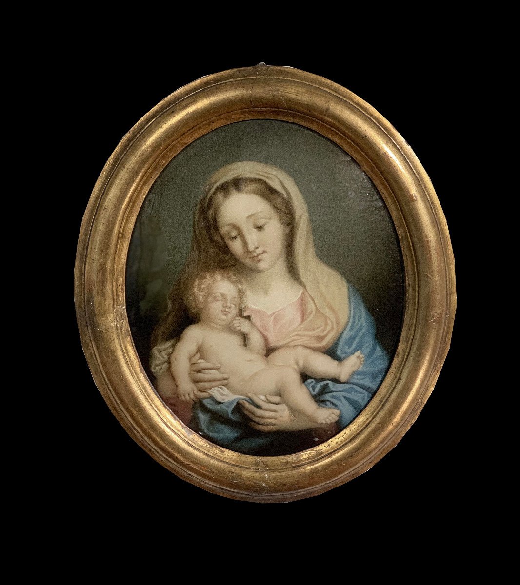 VIERGE ET L'ENFANT SUR VERRE 19ème SIÈCLE-photo-2