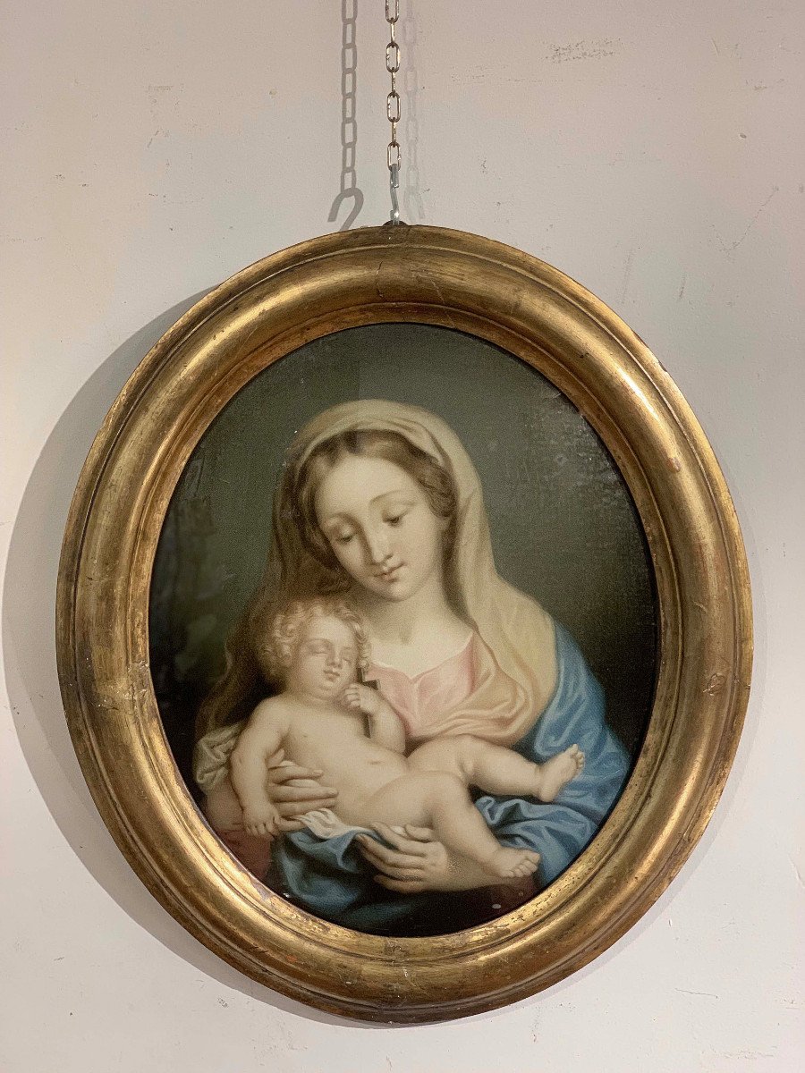 VIERGE ET L'ENFANT SUR VERRE 19ème SIÈCLE-photo-3