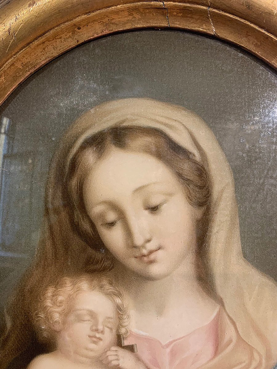 VIERGE ET L'ENFANT SUR VERRE 19ème SIÈCLE-photo-3