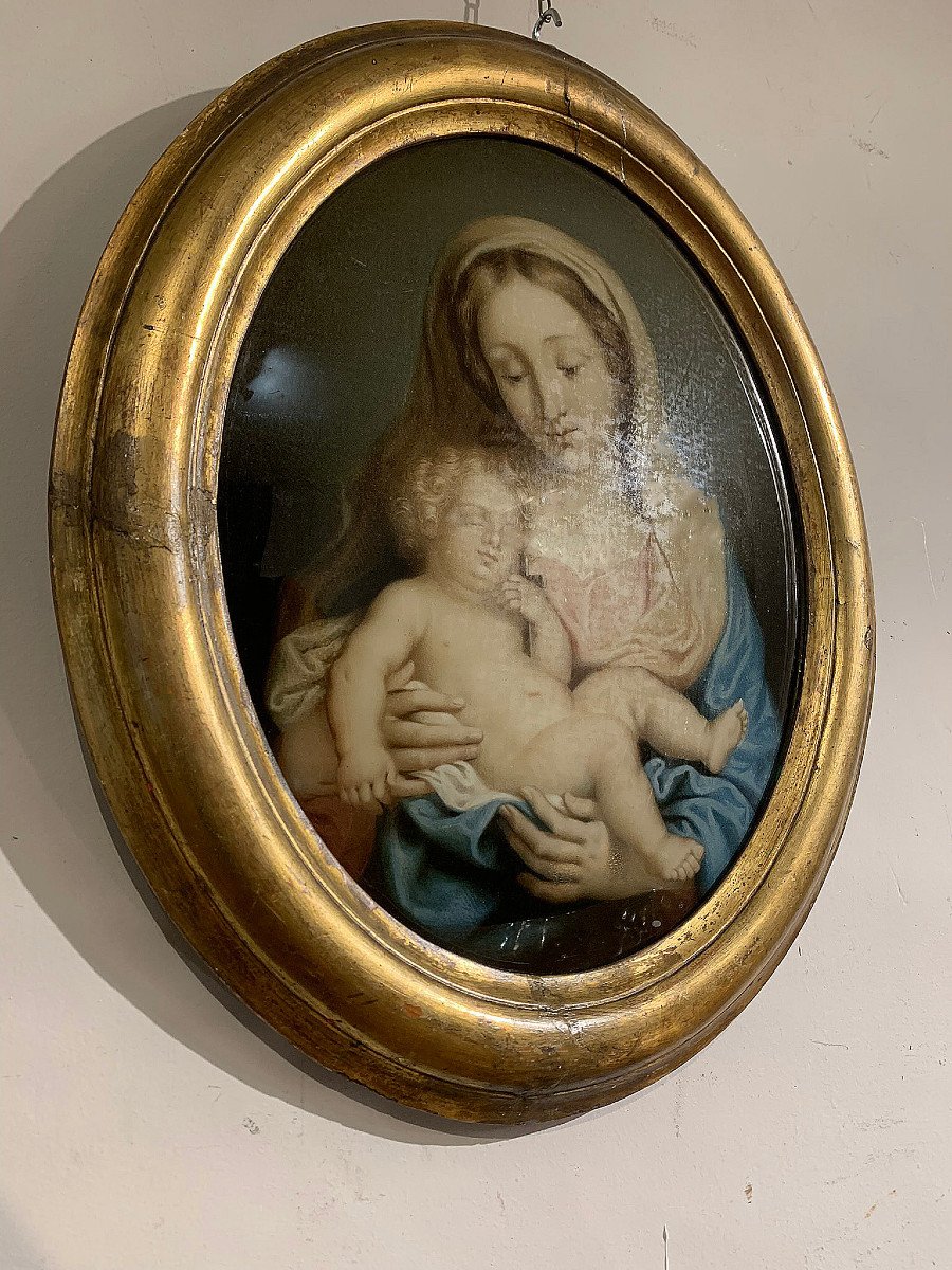 VIERGE ET L'ENFANT SUR VERRE 19ème SIÈCLE-photo-5