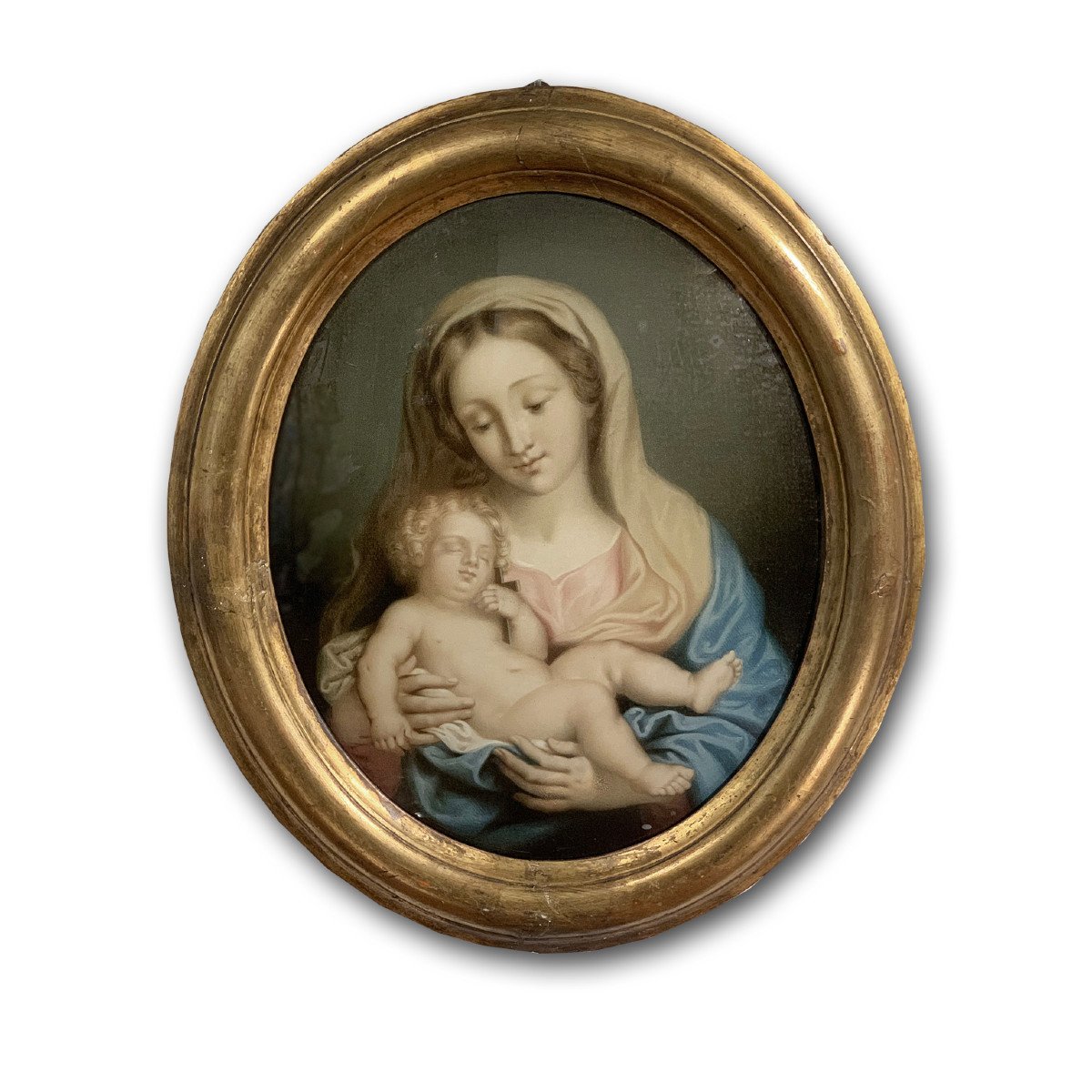 VIERGE ET L'ENFANT SUR VERRE 19ème SIÈCLE