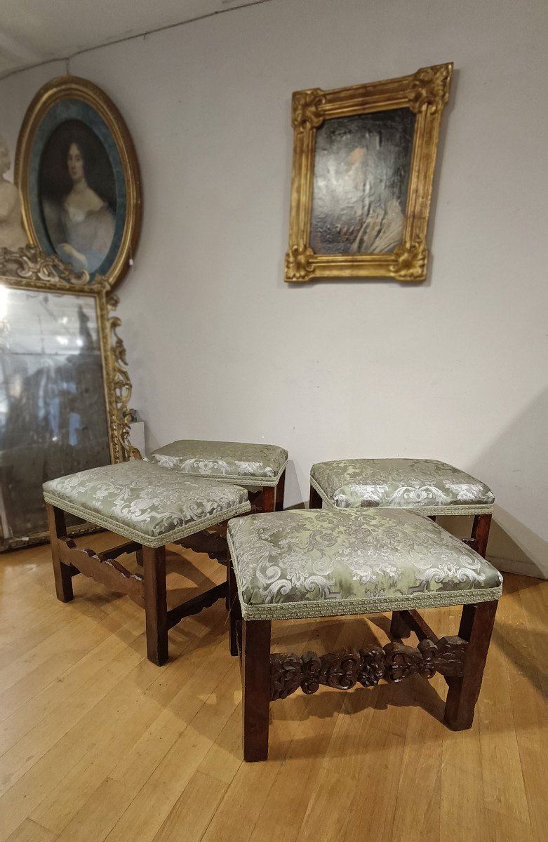 Late 17th Century Four Louis XIV Walnut Stools -photo-6