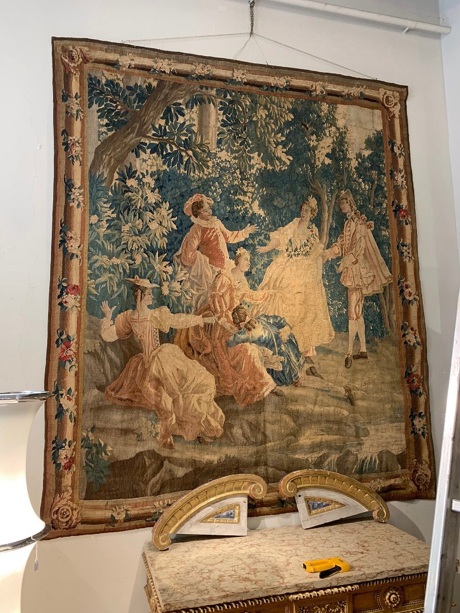 Third Quarter 18th Century Tapestry With “hot Hand Game”-photo-2