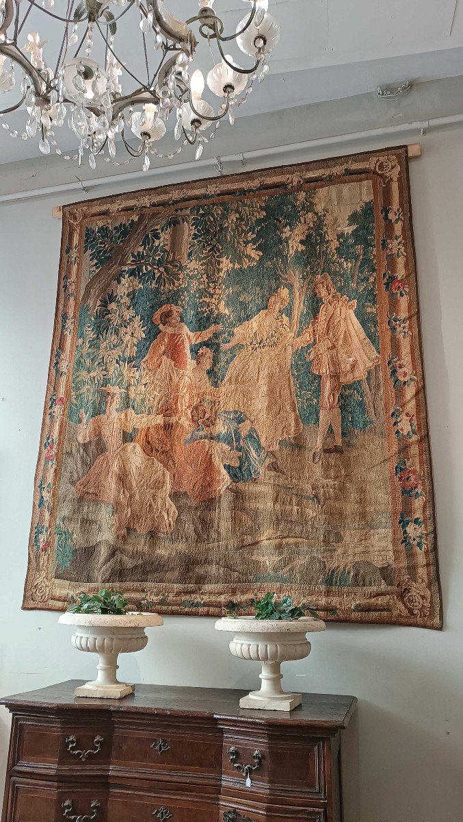 Third Quarter 18th Century Tapestry With “hot Hand Game”-photo-8