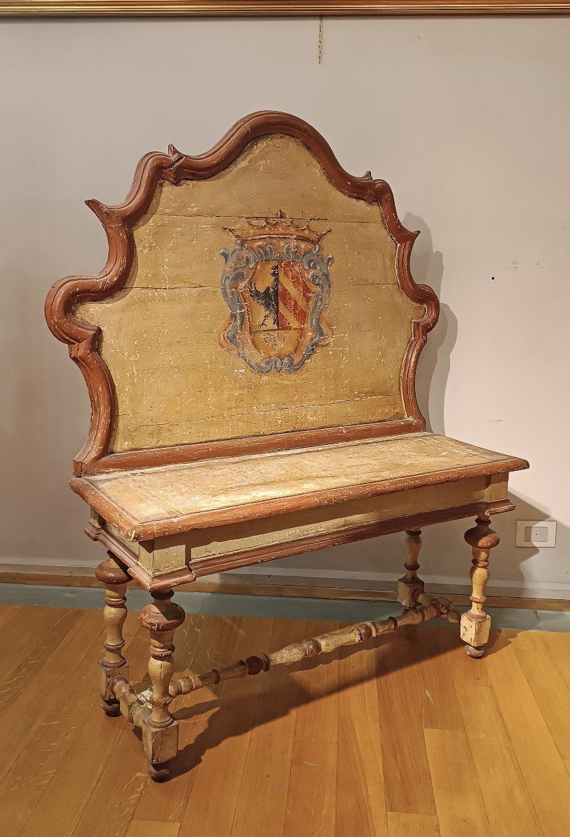 Painted Small Bench With Coat Of Arms Second Half Of The 18th Century-photo-4