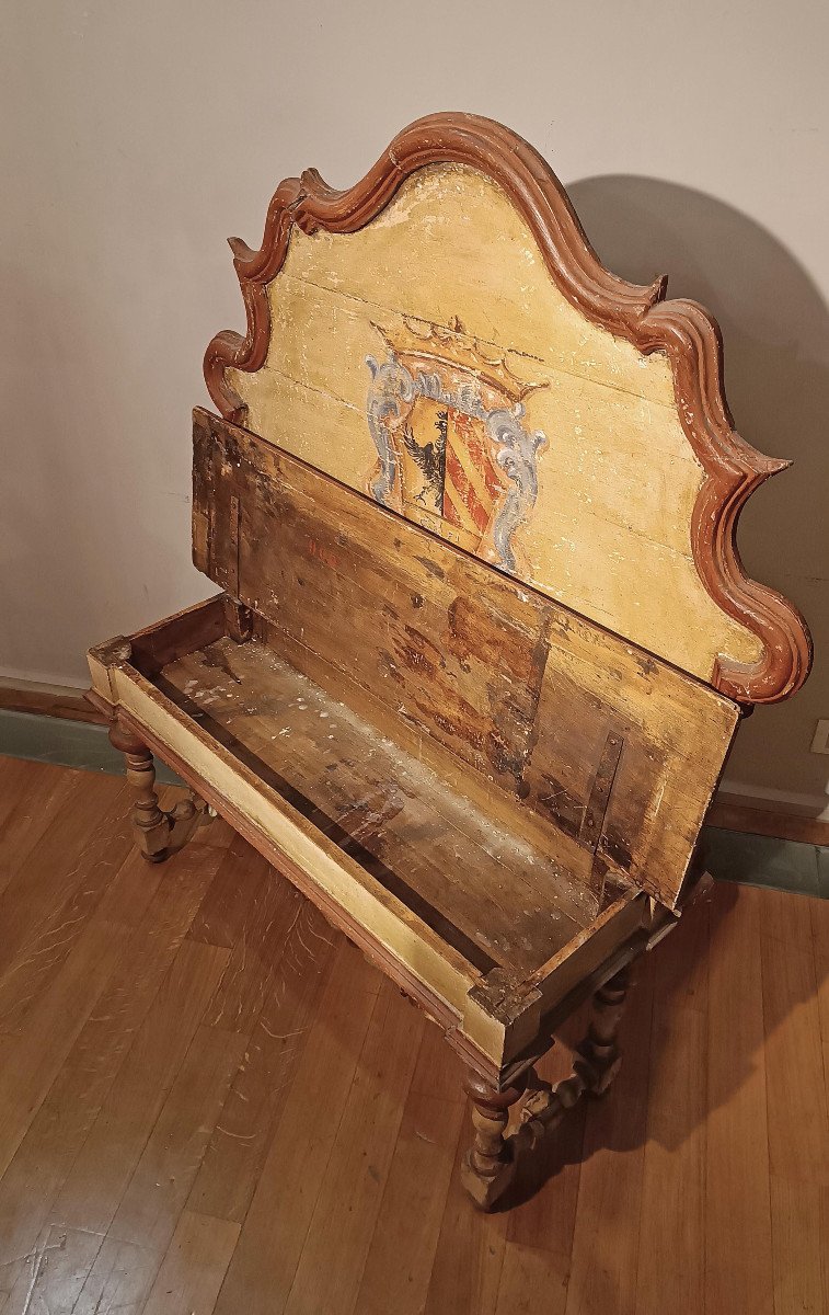 Painted Small Bench With Coat Of Arms Second Half Of The 18th Century-photo-2