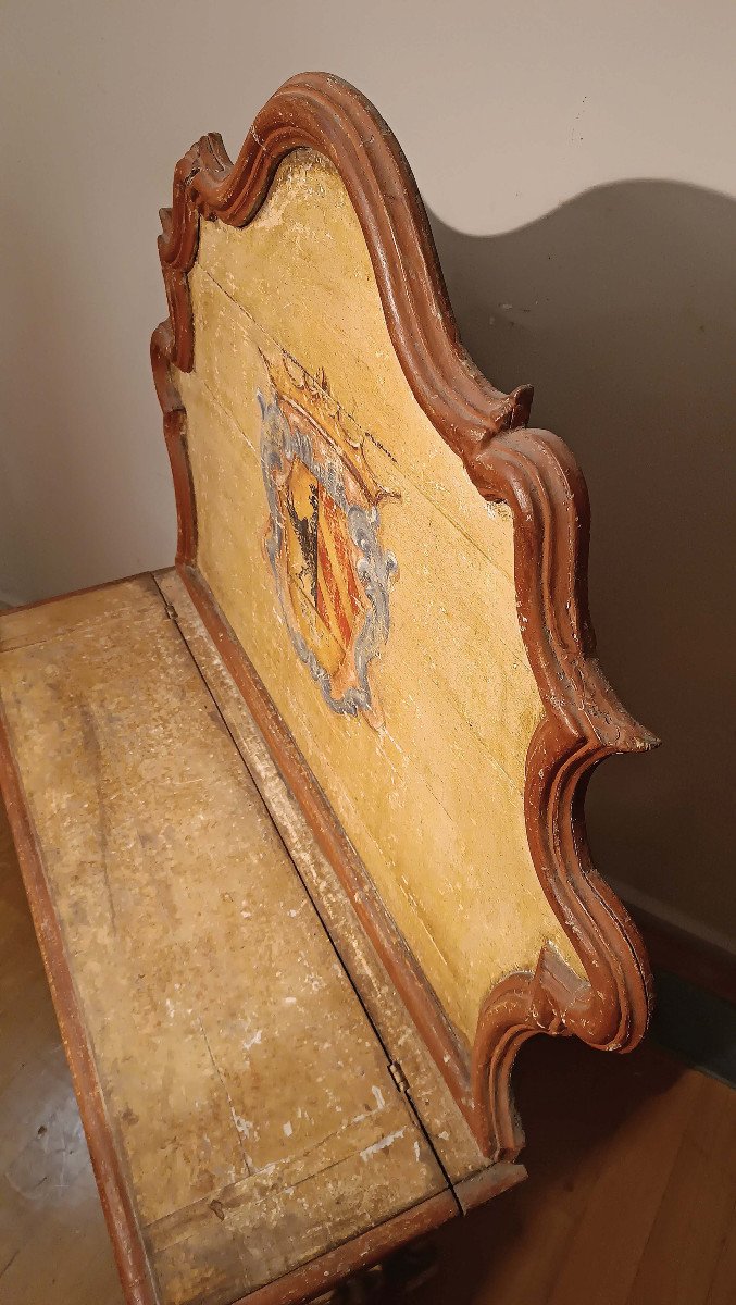 Painted Small Bench With Coat Of Arms Second Half Of The 18th Century-photo-4