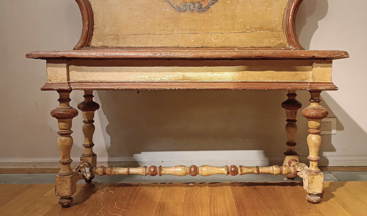 Painted Small Bench With Coat Of Arms Second Half Of The 18th Century-photo-5