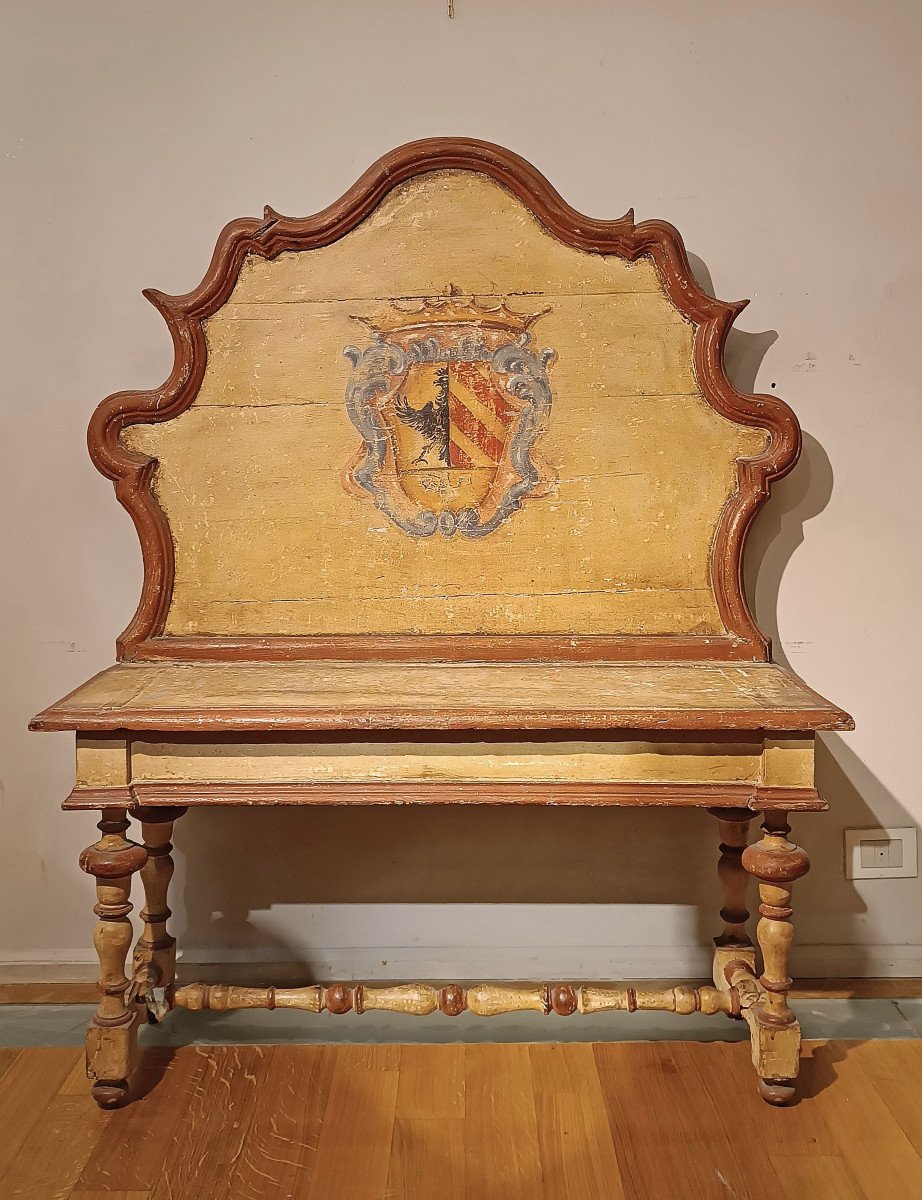 Painted Small Bench With Coat Of Arms Second Half Of The 18th Century-photo-8