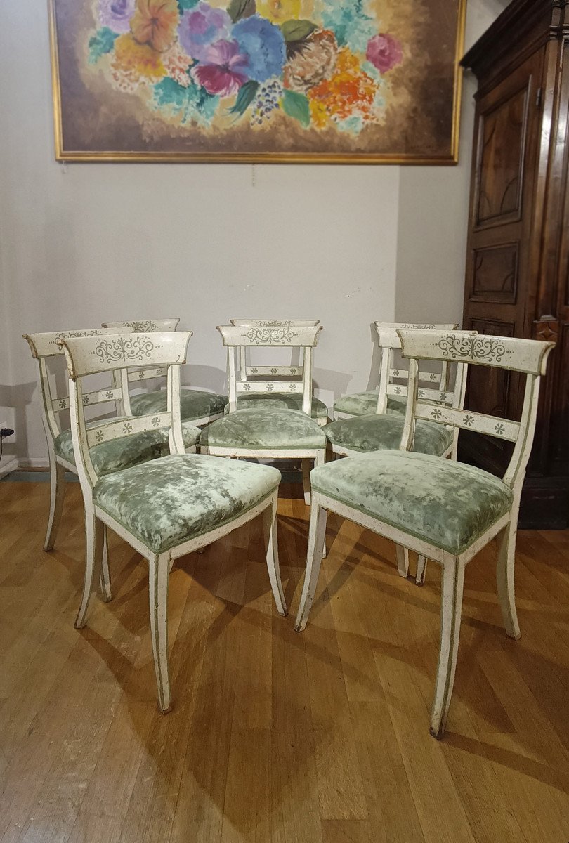 End Of The 18th Century Eight Directory Lacquered Chairs-photo-2