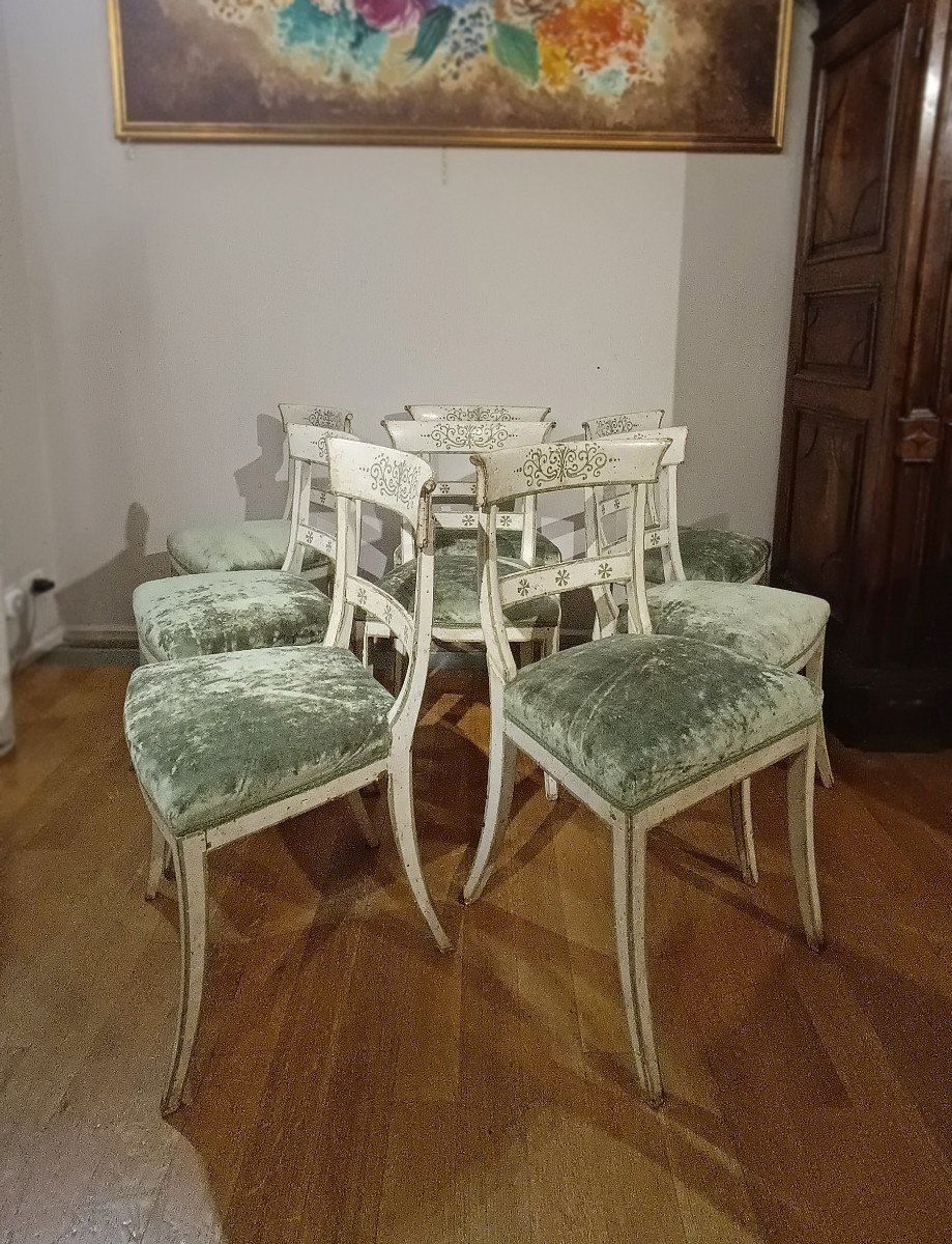 End Of The 18th Century Eight Directory Lacquered Chairs-photo-3