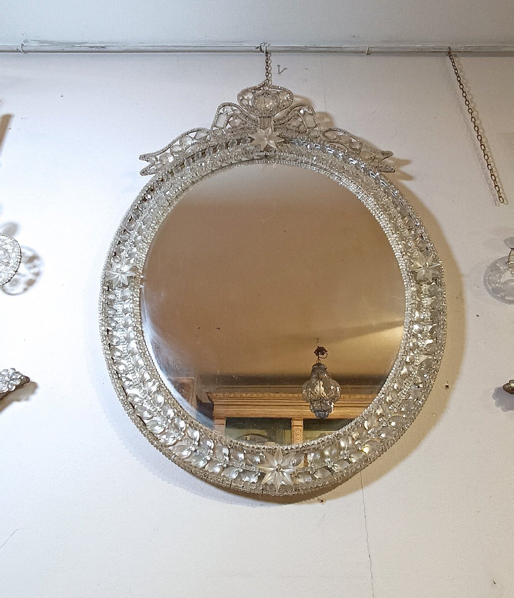 Late 18th Century Neoclassical Mirror With Crystals -photo-3