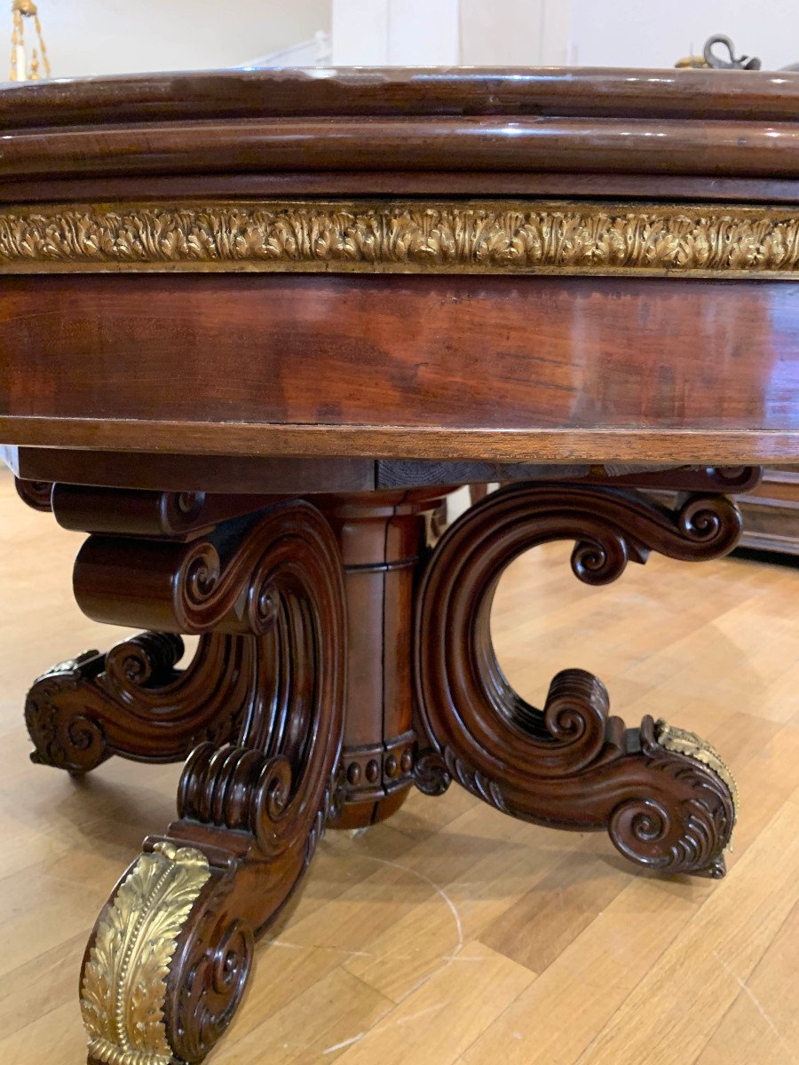 Early 19th Century Charles X Oval Table In Solid Mahogany -photo-2